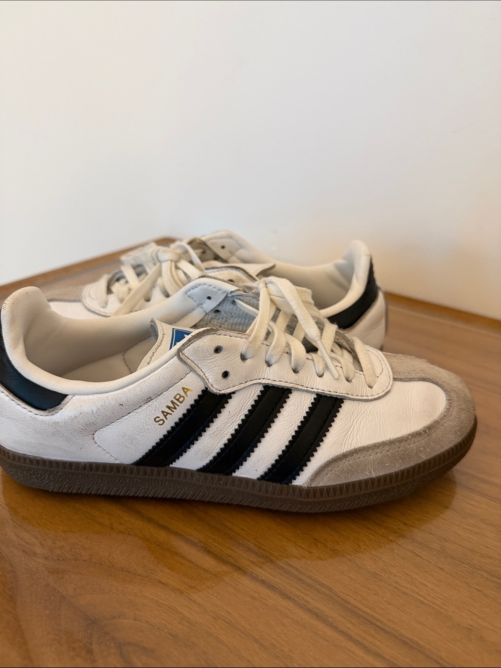 adidas Kids Samba Sneakers in White and Black with Gum Sole